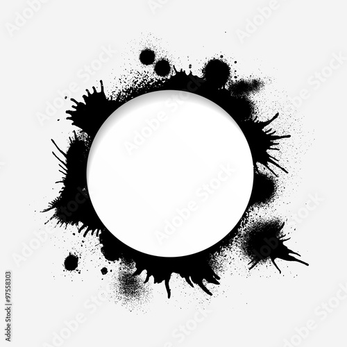 Black ink spot background. Blot circle frame