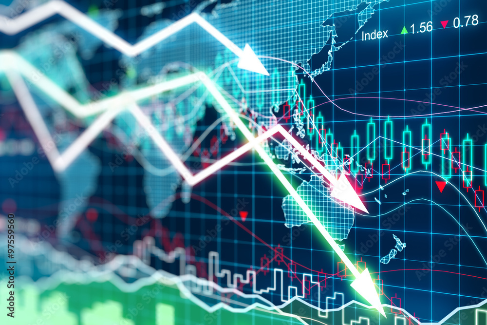 Business graph with arrows tending downwards