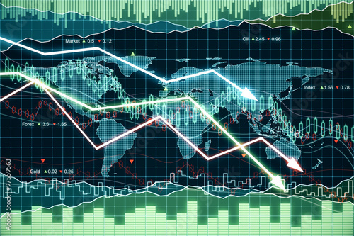 Slika na platnu Business graph with glowing arrows tending downwards