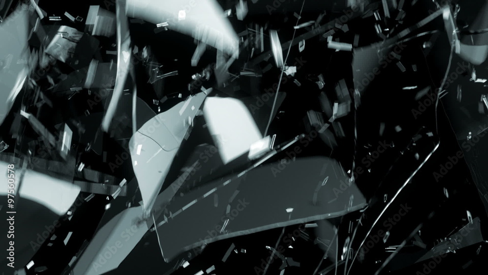 Glass smashed and broken in slow motion and 4k. Alpha matte