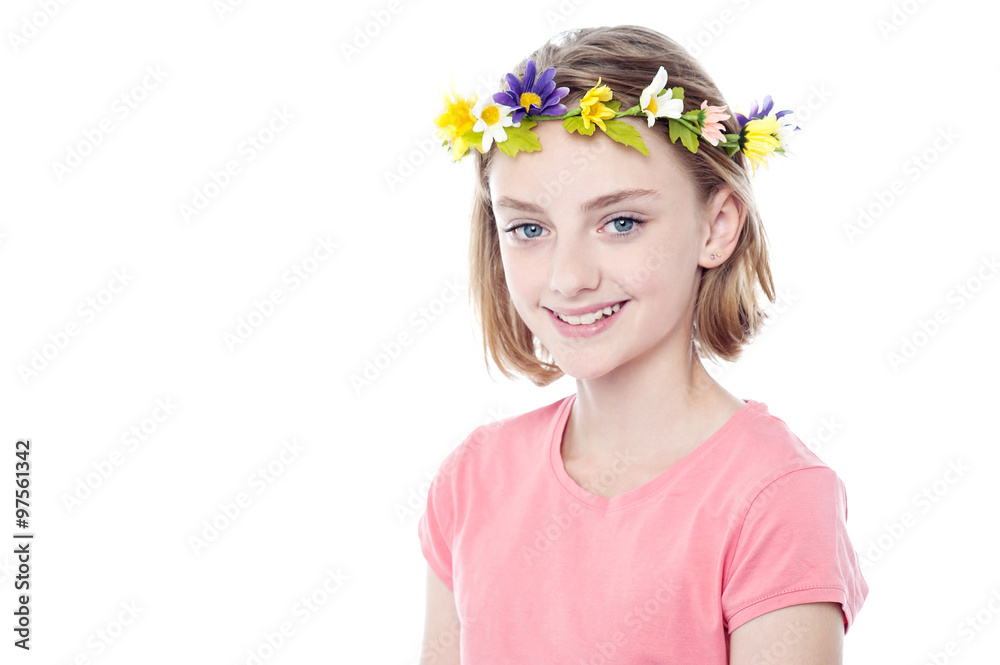 Pretty girl wearing head wreath Pretty girl wearing head wreath