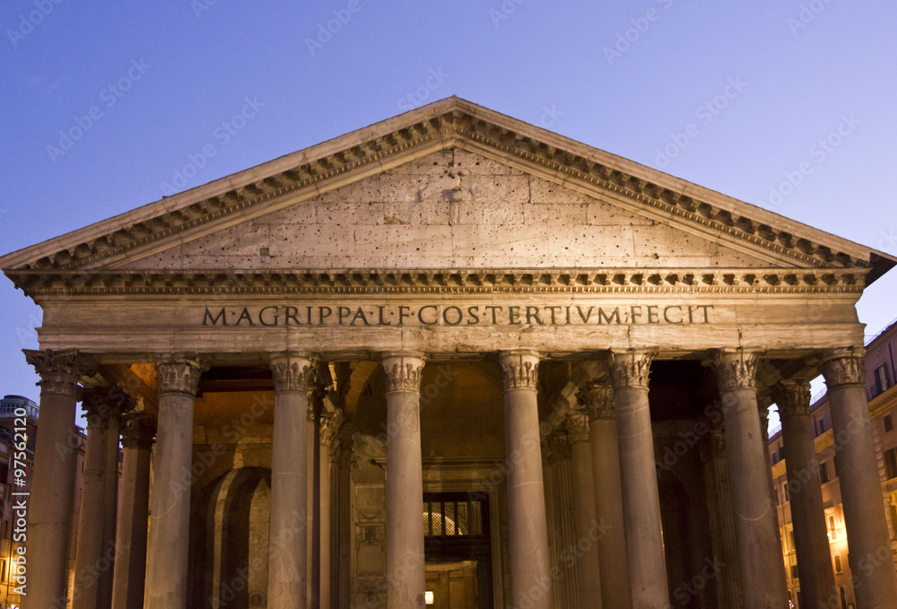 Pantheon building at twilight in Rome, architectural view with no people