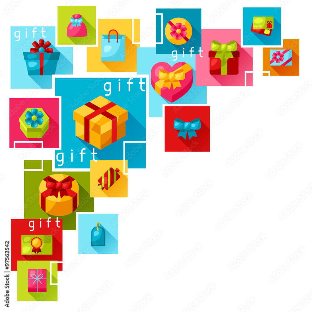 Celebration background or card with colorful gift boxes