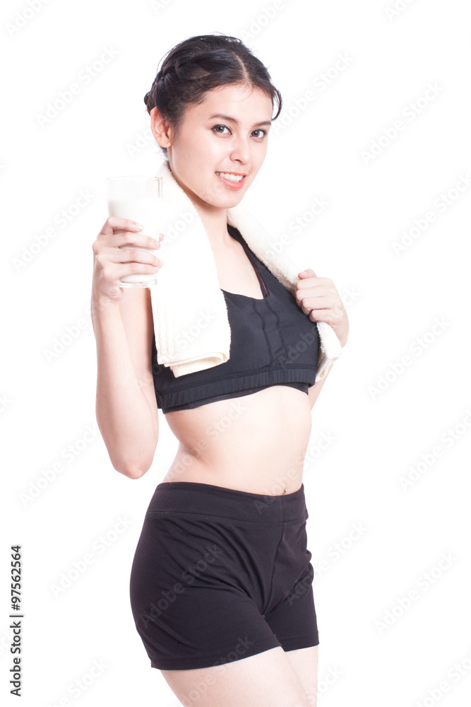 Beautiful healthy woman holding glass of milk on white background. Beautiful healthy woman holding glass of milk on white background.