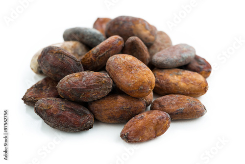 cocoa beans on white background, isolated