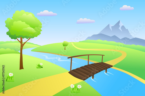 Bridge river summer landscape day illustration vector