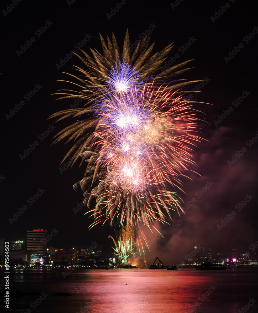 Fireworks at Pattaya beach, Thailand Fireworks at Pattaya beach, Thailand