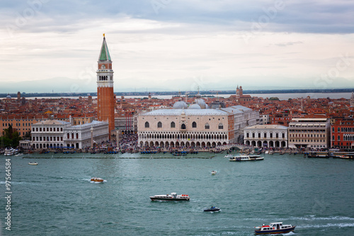 Venice, a top view of Piazza San Marco, Doge's Palace and Grand Canal