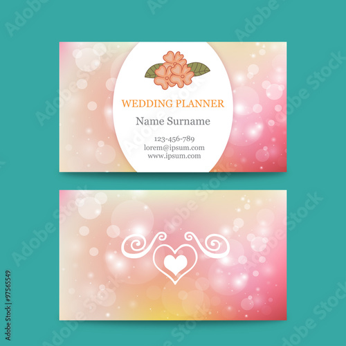 Vector elegant feminine business card template mockup with logo flower. Suitable for wedding planners