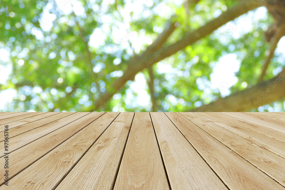 Perspective wood and bokeh light background Perspective wood and bokeh light background