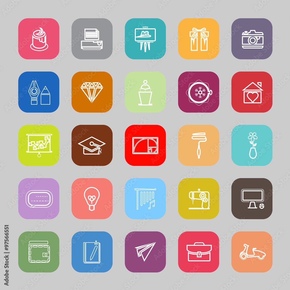 Art and creation line flat icons Art and creation line flat icons