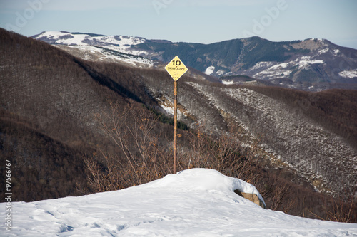 Skiroute sign in Apennines mountains photo