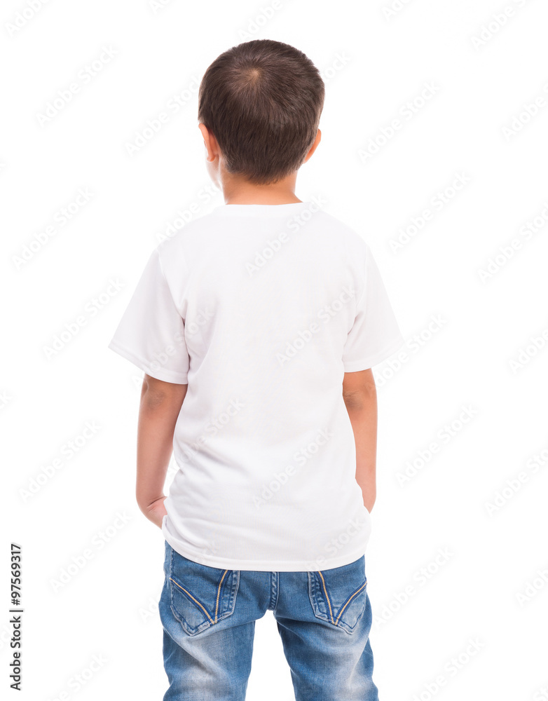 Fototapeta premium back of a little boy in white shirt