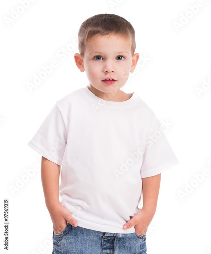 little boy in white shirt