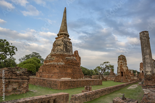 Thailand Ayutthaya. Wat Phra Mahathat temple remnants.