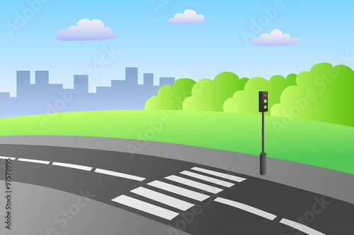 Crosswalk road landscape summer day illustration vector