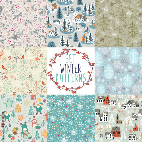 8 different winter seamless patterns