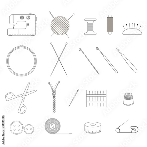 The set of items for needlework. The linear design.