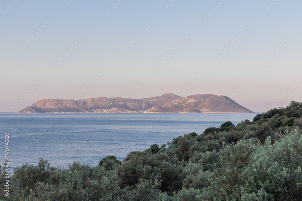sea landscape with islands of land or small mountains