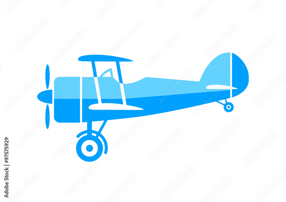 Blue aircraft icon on white background