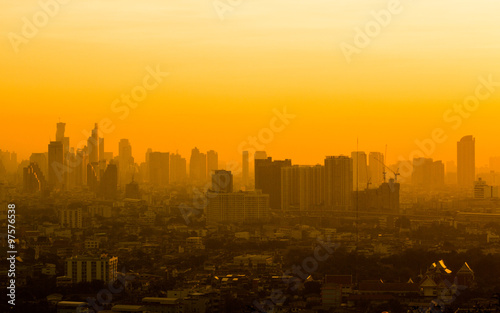 view of Bangkok skyline at sunrise.