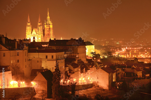 Night Prague City with the gothic Castle, Czech Republic