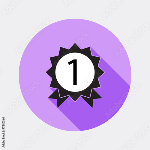 Flat design award medal with number one icon and long shadow