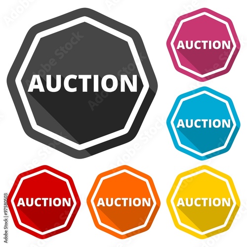 Auction green icons set with long shadow