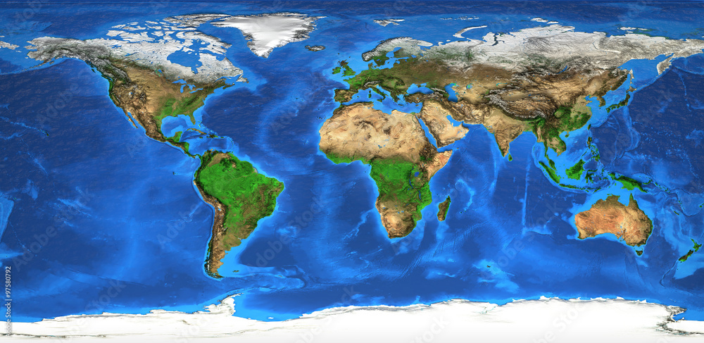 Obraz Mapa świata wysokiej rozdzielczości i form terenu