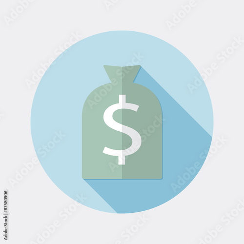 Flat design dollar money bag icon with long shadow