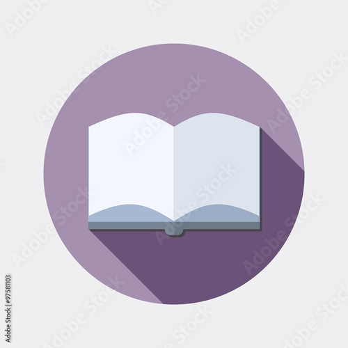 Flat design education reading open book icon with long shadow