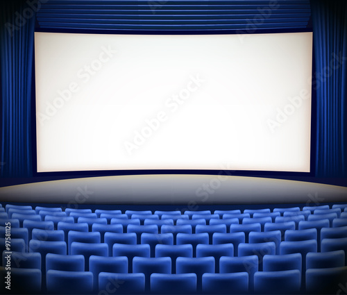 cinema theater background with blue seats and blue curtains