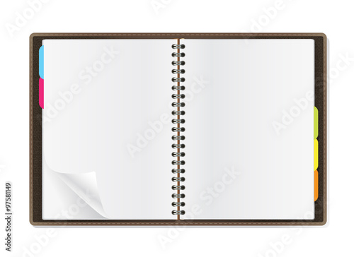 open diary pages on white background