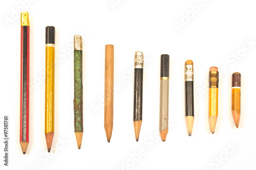 Used wooden pencils isolated on white