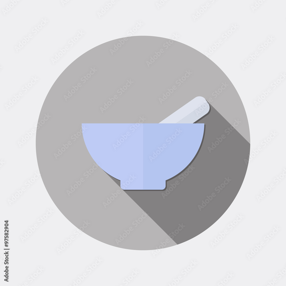 Flat design mortar and pestle icon with long shadow Flat design mortar and pestle icon with long shadow