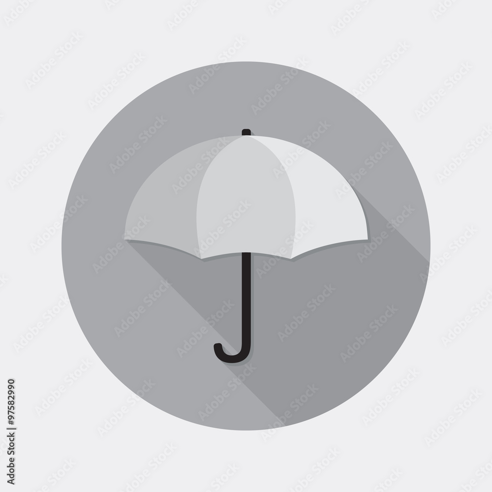 Flat design open umbrella icon with long shadow.