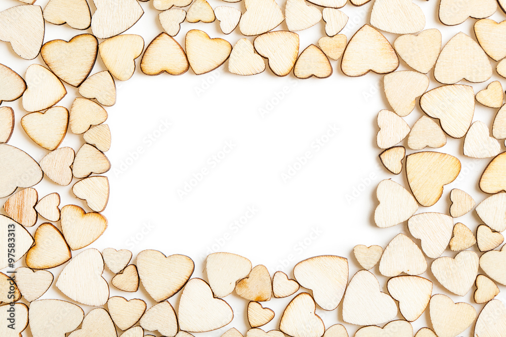 background of wooden little hearts