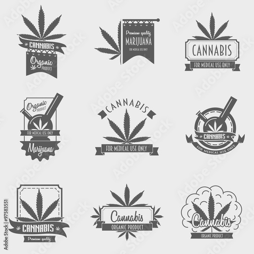 Vector set of cannabis emblem, badge or logo concept