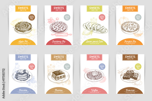 Vector hand drawn sketch restaurant desserts banners set.