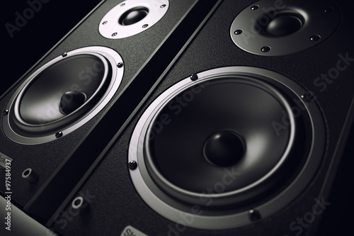 Sound speakers close-up. Audio stereo system. 3d photo