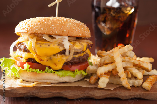 double cheeseburger with tomato and onion photo