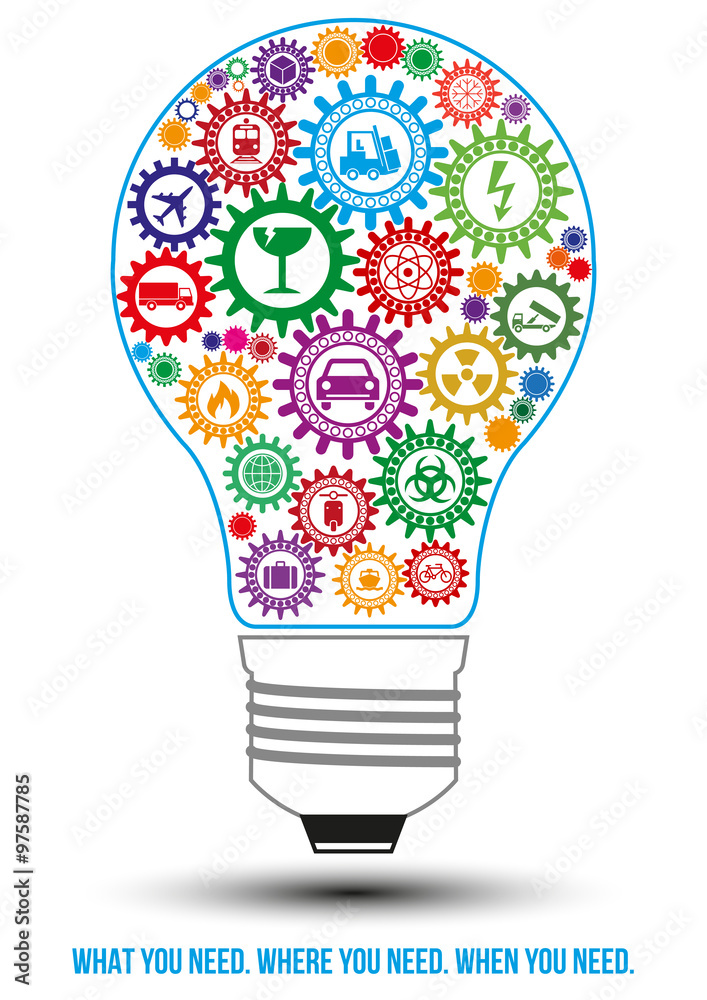 Logistics service design concept. Quick delivery of any type of cargo around the world using all possible kinds of transport to save clients time and money - icons combined in form of light bulb Logistics service design concept. Quick delivery of any type of cargo around the world using all possible kinds of transport to save clients time and money - icons combined in form of light bulb