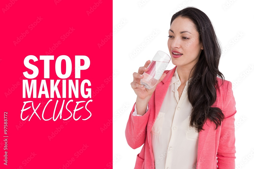 Composite image of pretty brunette drinking water Composite image of pretty brunette drinking water