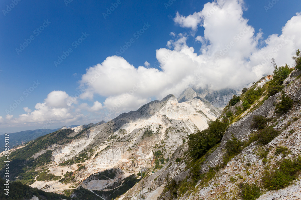 Landscape of Carrara's marble quarries mountains in Italy