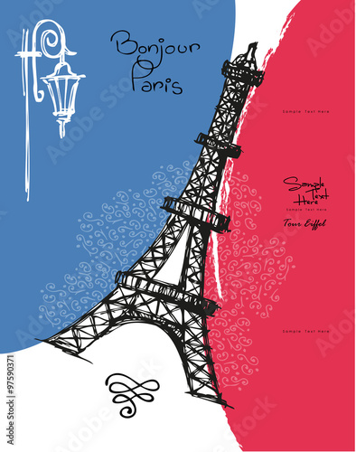 Canvas Print Paris France Eiffel tower and flag