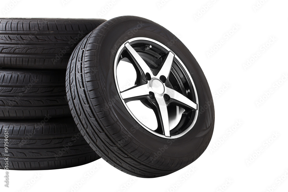 Fototapeta premium new tyres isolated on white background