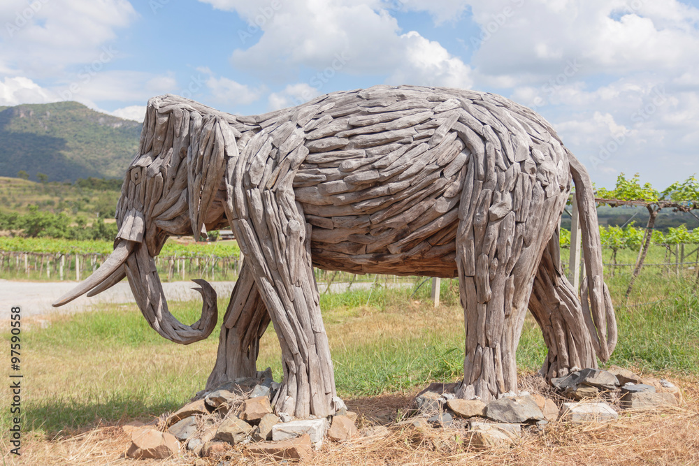 Old wood carving elephant