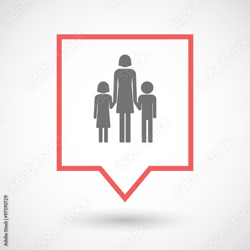 Isolated tooltip line art icon with a female single parent famil