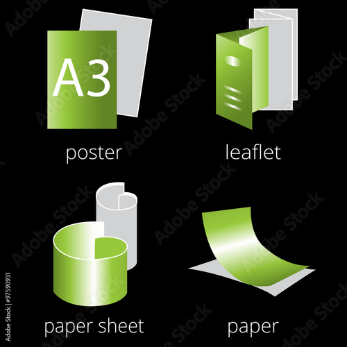 Printing shop services green icons set. Part 1