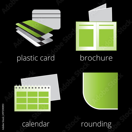 Printing shop services green icons set. Part 3